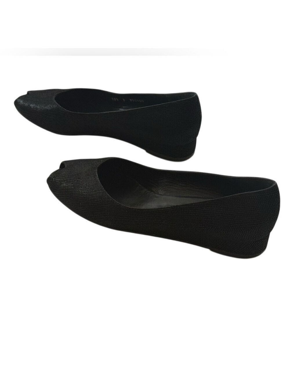 Bruno Magli Black Textured Leather Peep Toe Flats Italy Sz 10.5 - Picture 2 of 11